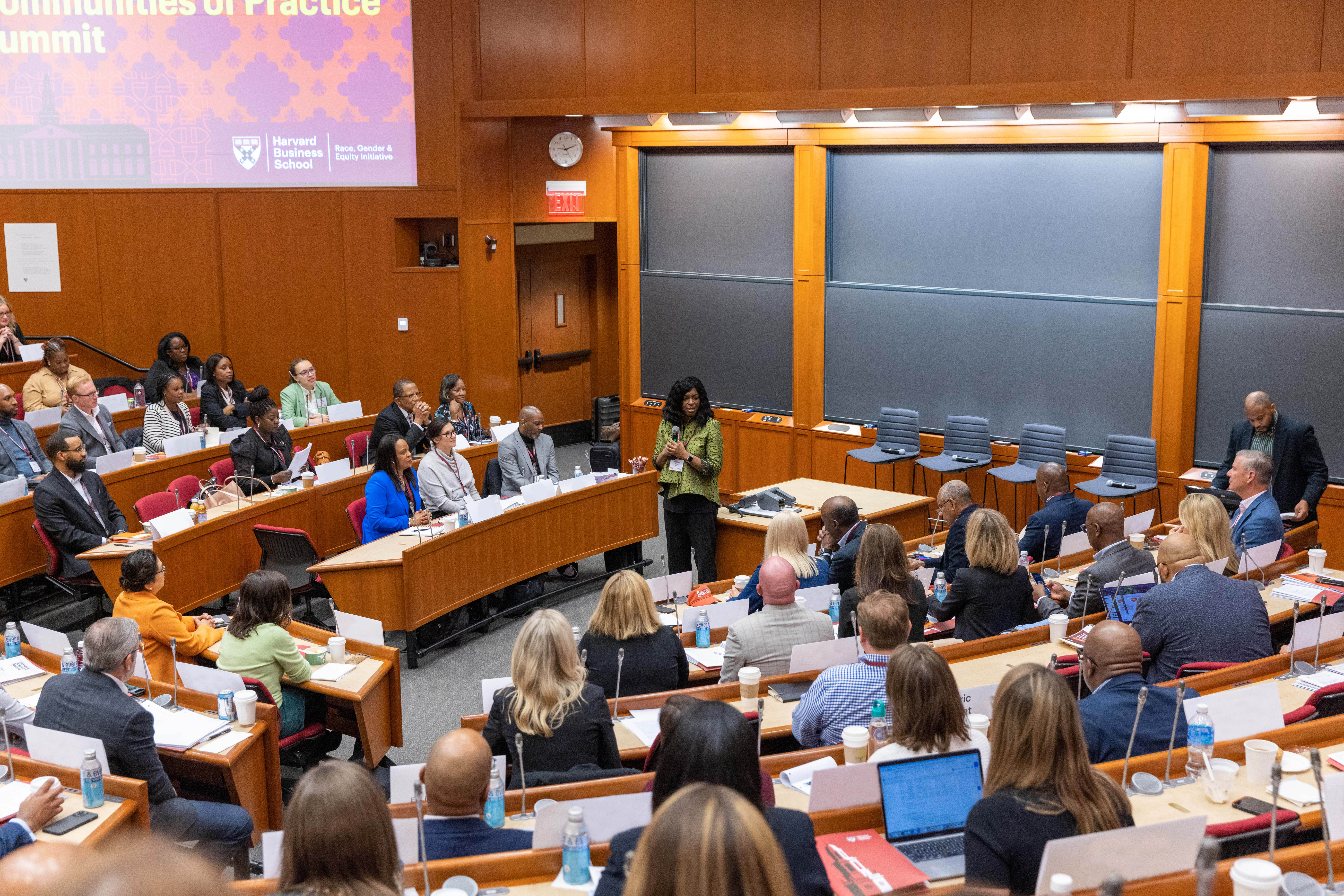 Conference speaker addressing a room